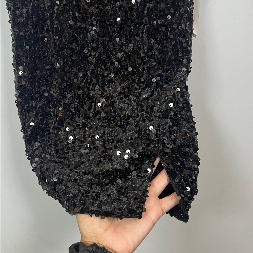 NWT Crystal Sky Women's Elegant Black Sequin Strapless Mini Dress Size Medium - Picture 3 of 10